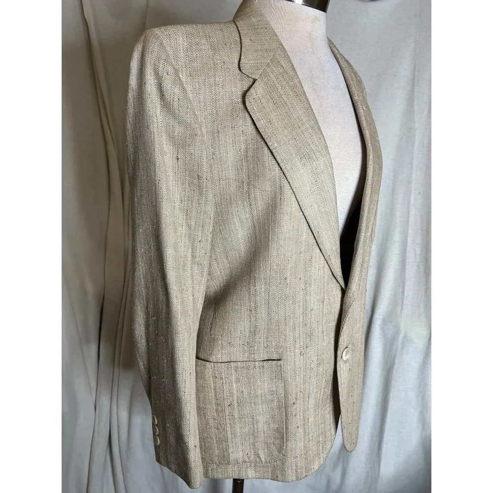 Vintage Di Mitri Men's Silk Blazer Jacket Beige 100% Pure Silk Two-Button Size M